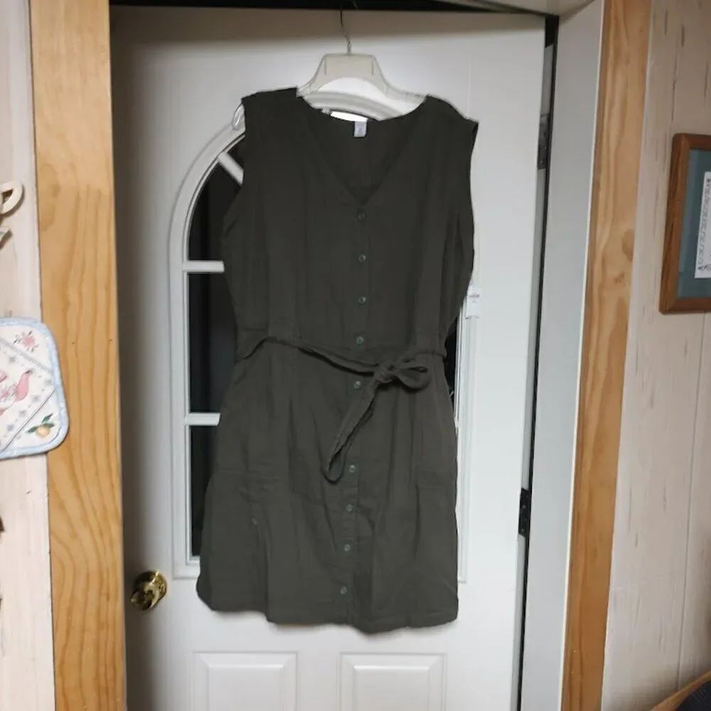 New Old Navy Olive Green Sleeveless Buttondown Dress Size Women's 2X Plus
